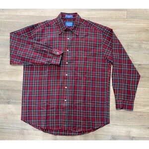 Pendleton Mens L Sir Pendleton Red Green Tartan 100% Wool Button Down Shirt